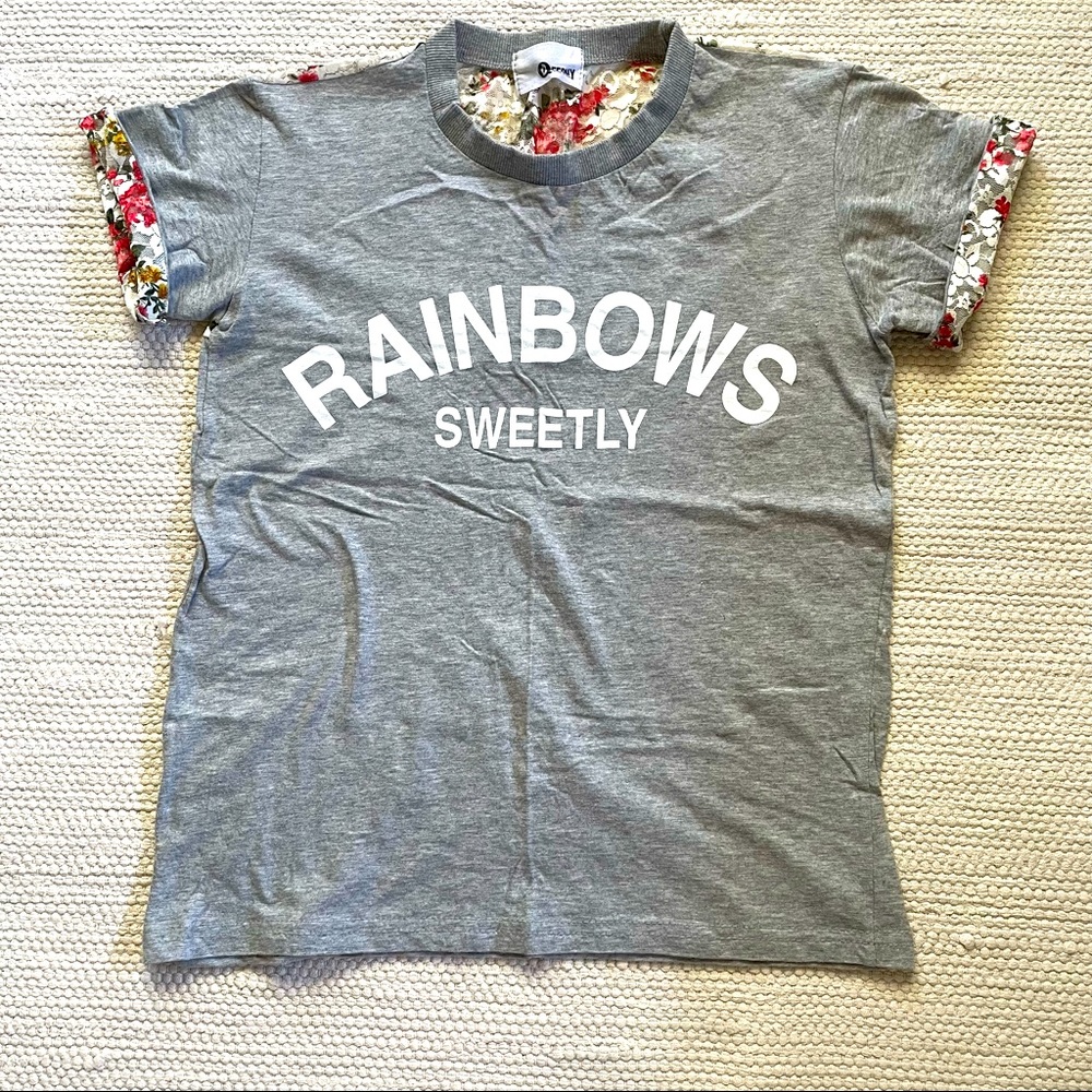 Deepny Korean Fashion Floral Lace Gray T-Shirt Size S
